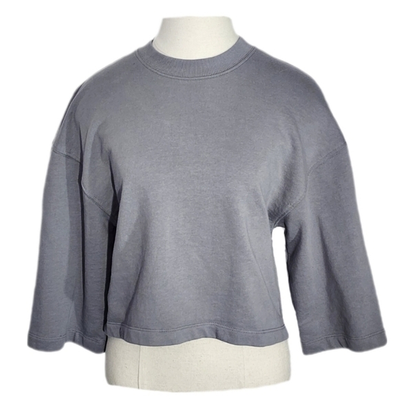 Zara Tops - Zara  Cotton Cropped 1/2 Wide Sleeves Crew Neck Sweatshirt Gray Size S